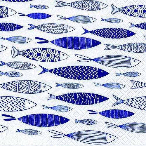 20 Servietten Shoal of Blue Fish - Fische im Schwarm blau 33x33cm