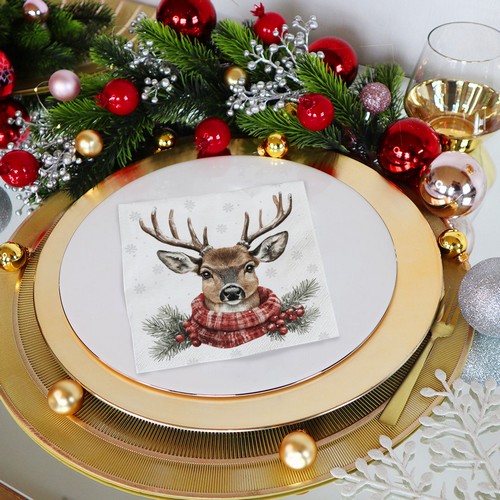 20 Servietten Cerf d'Hiver - Hirsch mit Winterschal 33x33cm