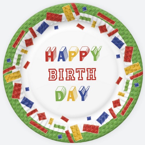 8 Pappteller Building Blocks Birthday - Bausteine zum Geburtstag Ø23cm