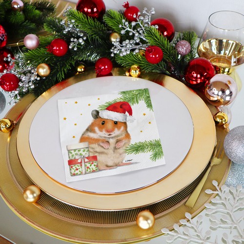 20 Servietten Max - Hamster in Weihnachtsstimmung 33x33cm