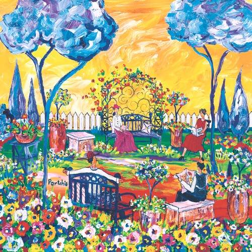 20 Servietten Portchie Art Reading in the Garden - Zeit im Blumenpark 33x33cm