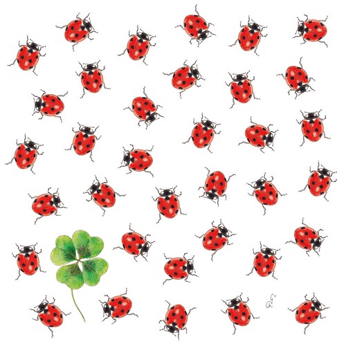 20 Servietten Bugs - Marienkäfer suchen Kleeblatt 33x33cm