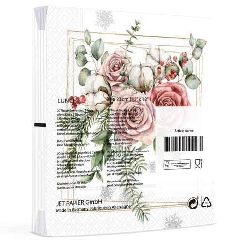 20 Servietten Vinterbukett - Rosen im Naturgesteck 33x33cm