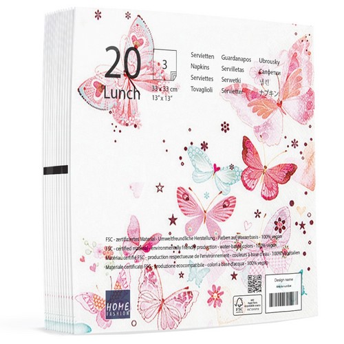 20 Servietten Lovely Butterflies - Reizende Schmetterlinge 33x33cm