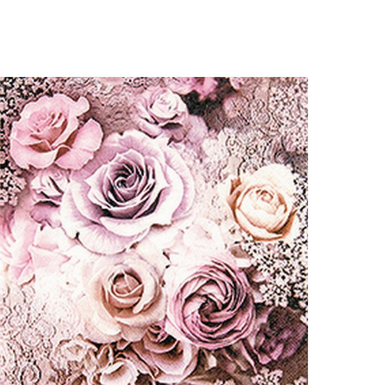 20 kleine Cocktailservietten Evelien - Rosen lila Vintage 25x25cm