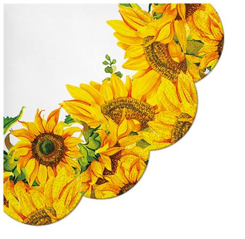 12 Servietten rund Dancing Sunflowers - Aufblühende Sonnenblumen Ø32cm