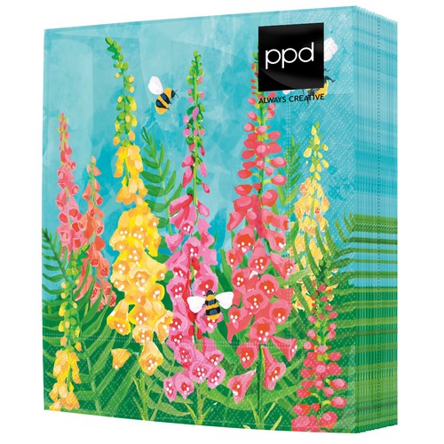 20 Servietten Flowerfield & Bees - Bienen umschwärmen Blumen 33x33cm