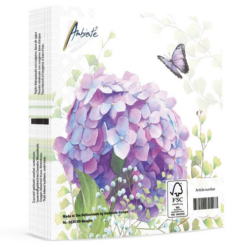 20 Servietten Hydrangea ball - Große lila Hortensie  33x33cm