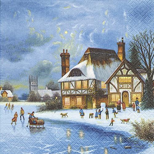 20 Servietten Wintereve - Winterhaus am See 33x33cm