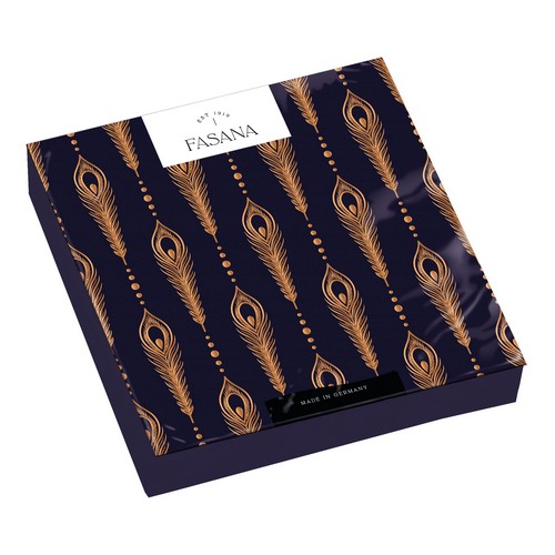 20 Servietten Golden Peacock Feathers - Goldene Federn auf schwarz 33x33cm