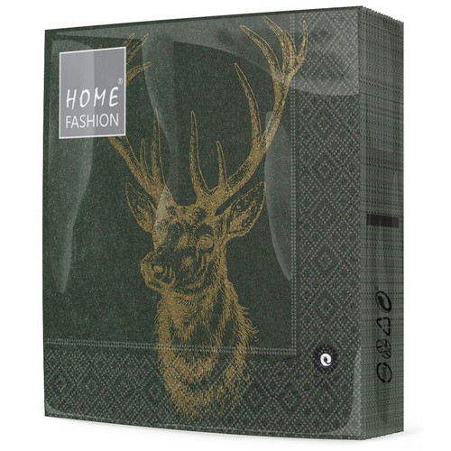 20 Servietten Classic Deer green - Klassischer Hirschkopf grün-gold 33x33cm