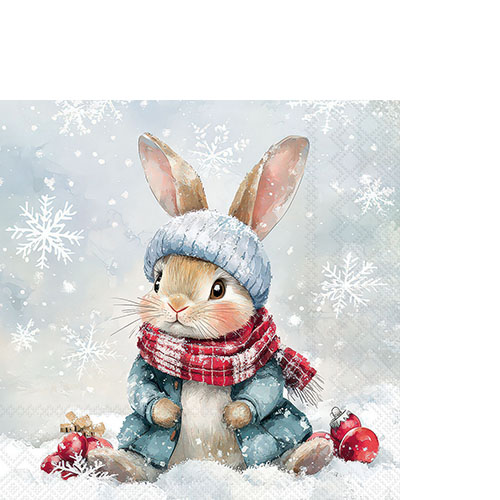 20 kleine Cocktailservietten Bugsy - Niedlicher Hase in Winterbekleidung 25x25cm