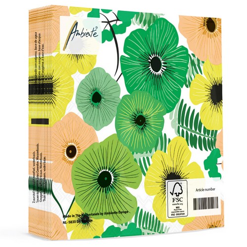 20 Servietten Colourful Flowers green - Moderne bunte Blütenvielfalt grün 33x33cm