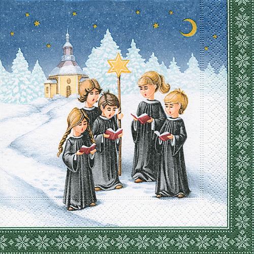20 Servietten Kurrende III - Kinder singen vor Kirche 33x33cm