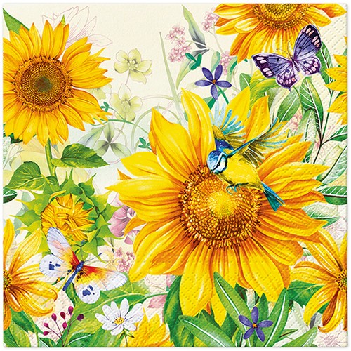 20 Servietten Wild Sunflowers - Blaumeise an Sonnenblume 33x33cm