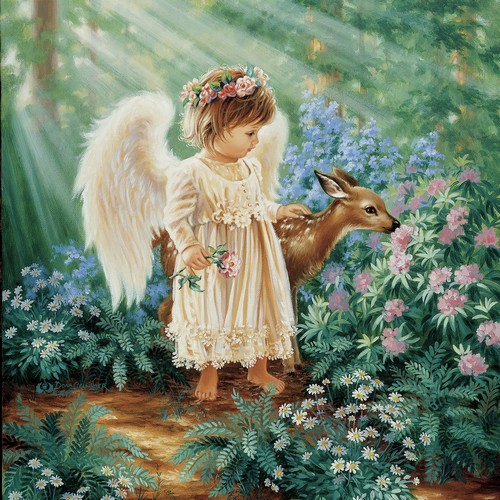 20 Servietten Angel with Deer - Engel mit Reh im Wald 33x33cm