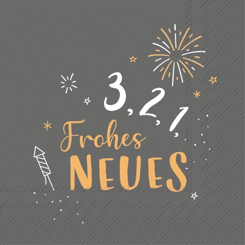 20 Servietten Frohes Neues grey - 3-2-1 Frohes Neues 33x33cm