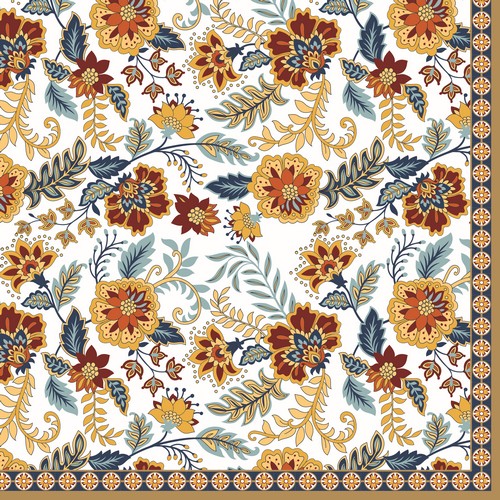 20 Servietten Paisley Abundance - Folkblüten mit bunten Ranken 33x33cm