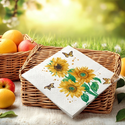 20 kleine Cocktailservietten Sunshine bloom - Sonnenblumen mit Schmetterlinge 25x25cm