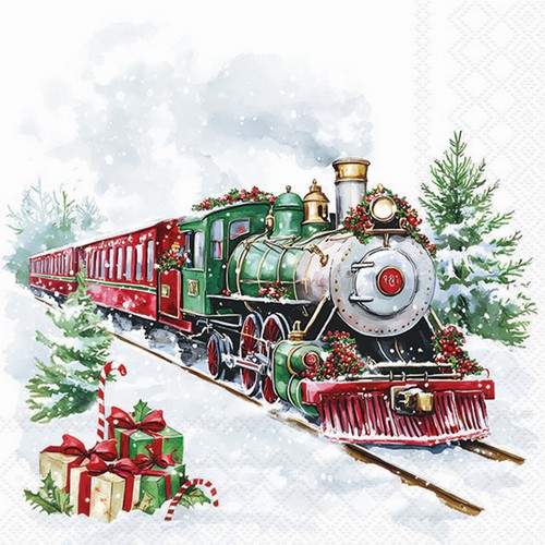 20 Servietten Christmas Train - Zug unterwegs im Winter 33x33cm