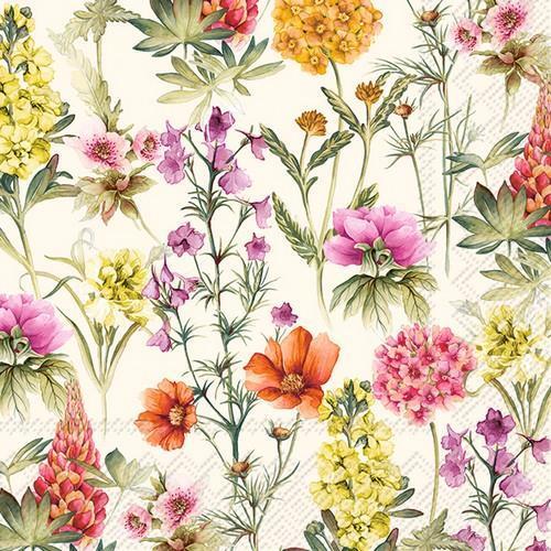 20 Servietten Marabella cream - Vielzahl an Blumen auf creme 33x33cm