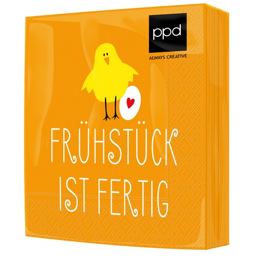 20 Servietten Frühstück ist fertig - Ei für das Frühstück 33x33cm