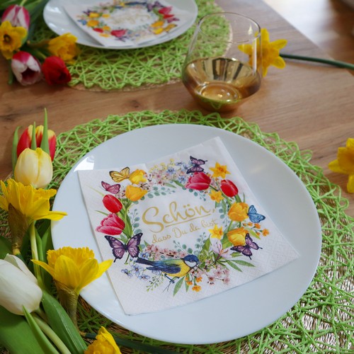 20 Servietten Schön in Spring Wreath - Schön im Frühlingskranz 33x33cm