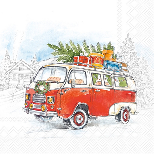 20 Servietten Christmas Bus - Mit dem Bus durch den Winter 33x33cm