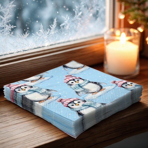 20 kleine Cocktailservietten Pengupal - Pinguin auf Scholle 25x25cm