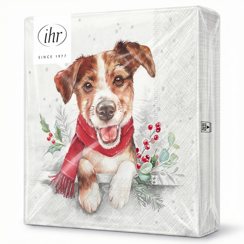 20 Servietten Louie - Niedlicher Hund mit Schal 33x33cm