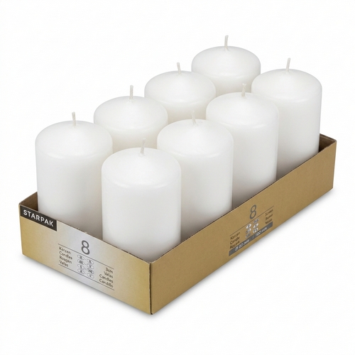 8 Kerzen Stumpen Uni weiß Ø5cm x Höhe 10cm
