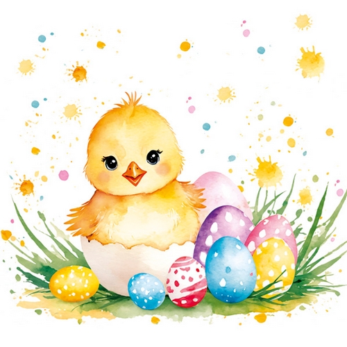 20 Servietten Watercolour Chick in Eggshell - Küken in Eierschale 33x33cm