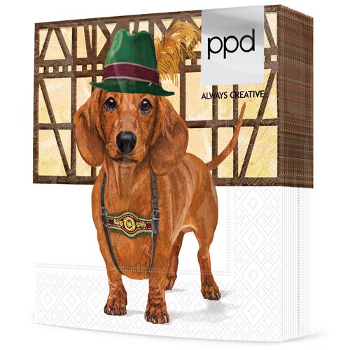 20 Servietten Schnitzel - Hund im bayrischen Outfit 33x33cm