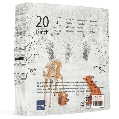 20 Servietten Sweet Forest - Tiere treffen sich im Schnee 33x33cm