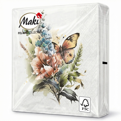 20 Servietten Butterfly and Floral Watercolour Illustration - Schmetterling an Blumenbouquet 33x33cm