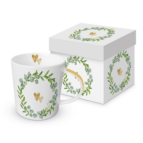 Tasse aus Porzellan Two Hearts - Goldene Herzen im Kranz 0,4L, Höhe 9,7cm