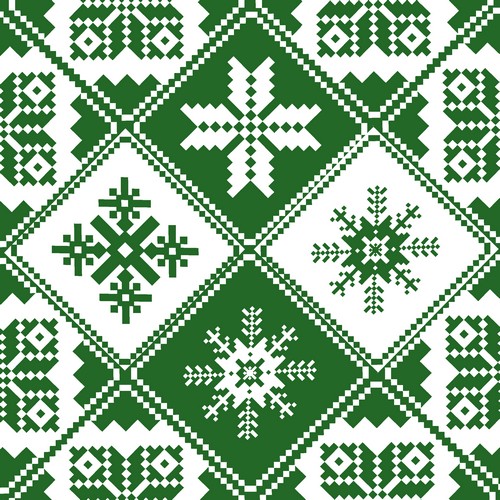 20 Servietten Traditions green - Warmes Wintermuster grün-weiß 33x33cm