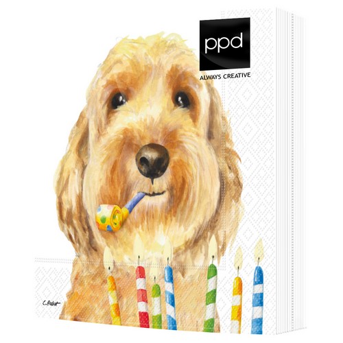 20 Servietten Happy Birthday Dog - Hund feiert Geburtstag 33x33cm