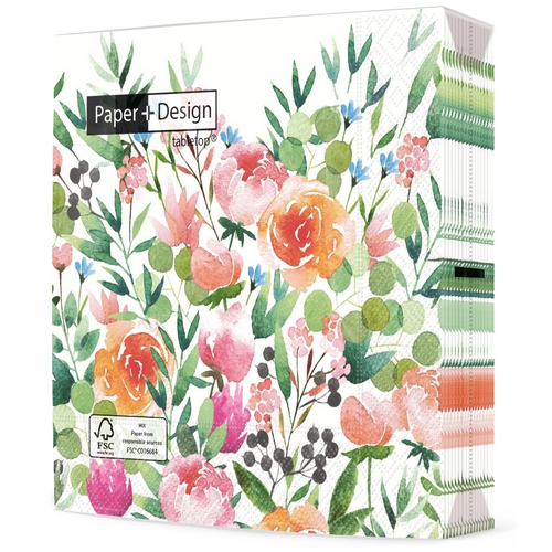20 Servietten English Garden - Gemalte Blumenvielfalt 33x33cm