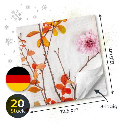 20 kleine Cocktailservietten Autumn Branch - Zweige mit Herbstfarben 25x25cm
