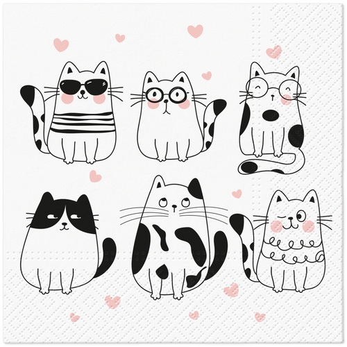 20 Servietten Meow Hearts - Herzen um Katzen 33x33cm