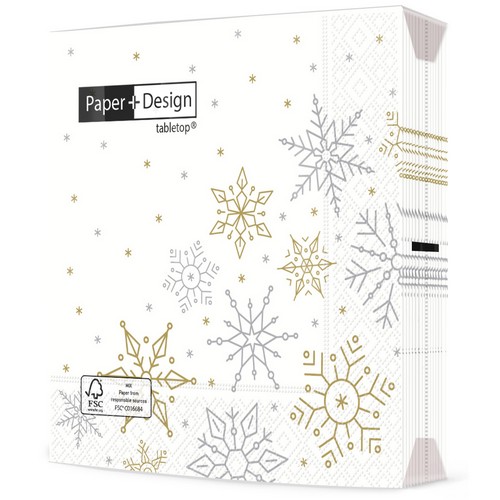 20 Servietten Glistering Snow - Einfache Flocken und Punkte 33x33cm