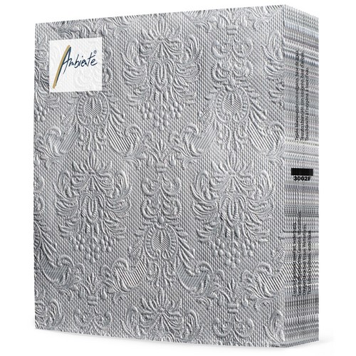 15 geprägte Servietten Elegance silver 33x33cm