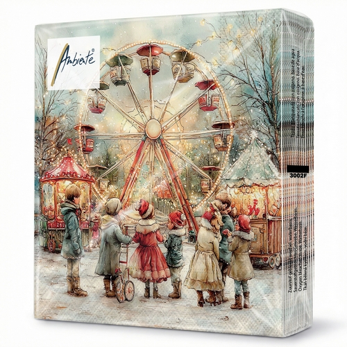 20 Servietten Theme Park - Kinder vor Weihnachtsmarkt 33x33cm