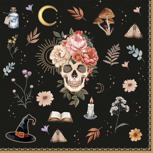 20 Servietten Halloween Night - Totenkopf zur Halloweenzeit 33x33cm