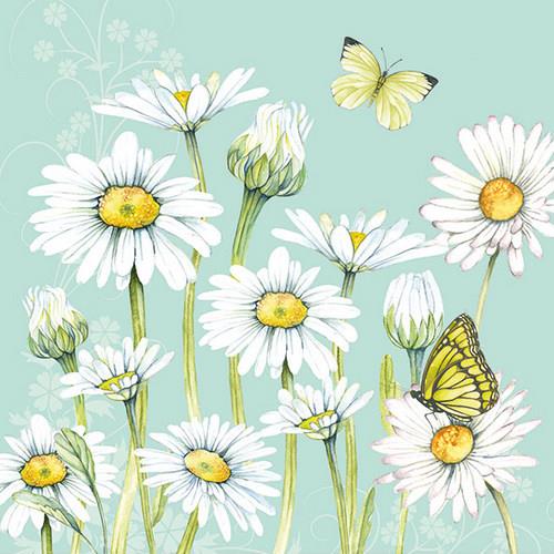 20 Servietten Daisy green - Schmetterling an Margeriten grün 33x33cm