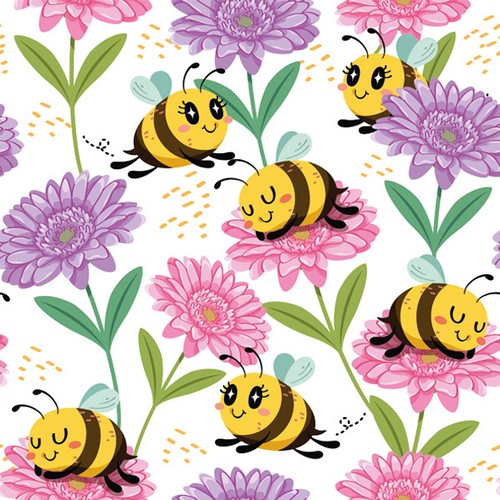 20 Servietten Happy Bees on Flowers - Bienen auf bunten Blumen 33x33cm