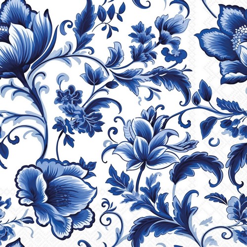 20 Servietten Delft Blue Florals - Blaue Blumenkunst 33x33cm