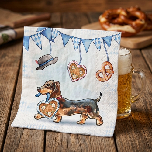 20 Servietten Bavarian Dachshund - Dackel mit Lebkuchenherz 33x33cm