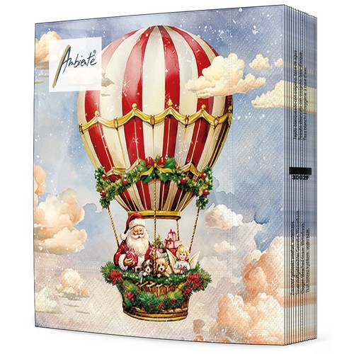 20 Servietten Santas Air Ballon - Weihnachtsmann im Ballon 33x33cm